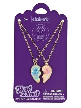 Claire's Gold-tone BFF Heart 2-Piece Necklace Set - Blue & Pink Glitter